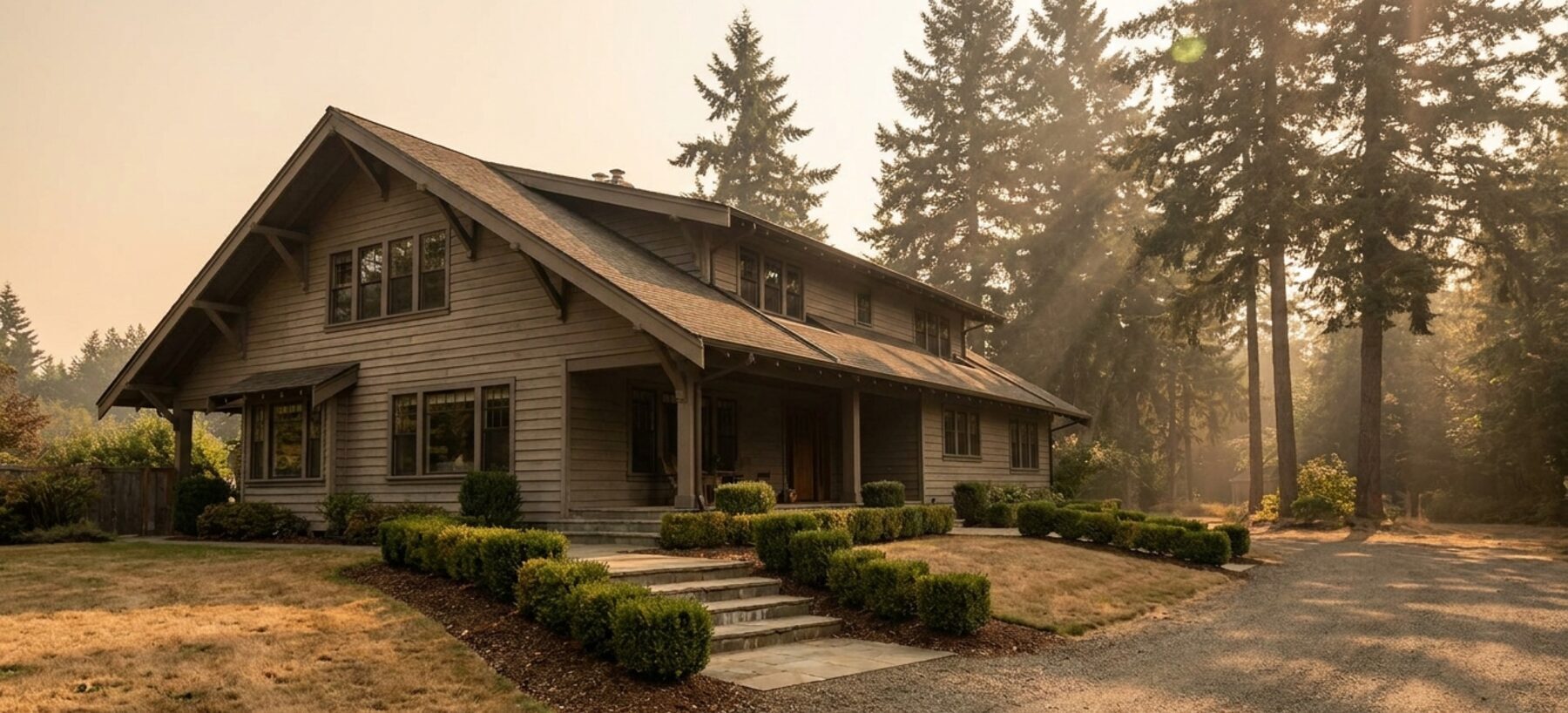 Pacific Northwest home on a hot late summer afternoon